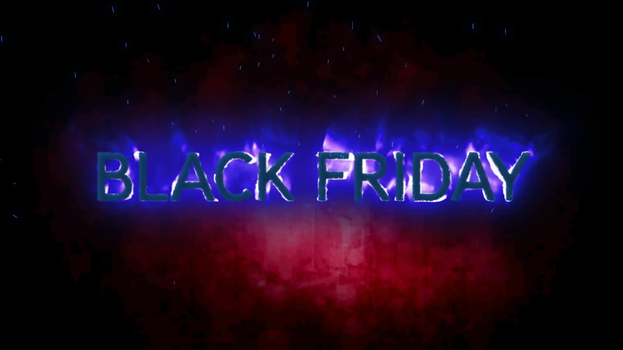 검은 배경 위에 불타는 불꽃에서 블랙 프라이데이 텍스트의 애니메이션