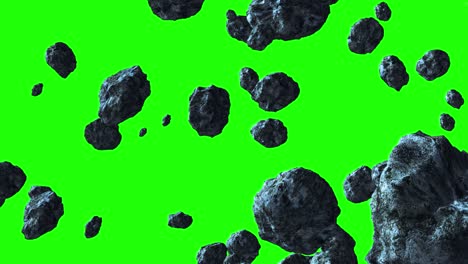 asteroids fly slowly from left to right on a green background. space animation can be used for video editing or as a background or screen saver for presentations