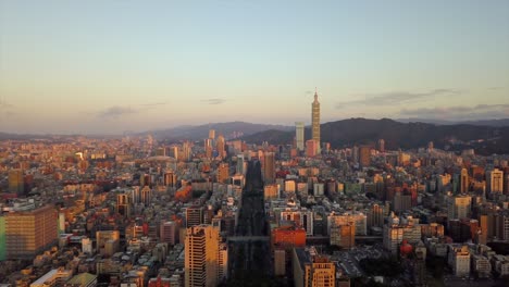 taiwan sunset time taipei city center traffic road aerial panorama 4k