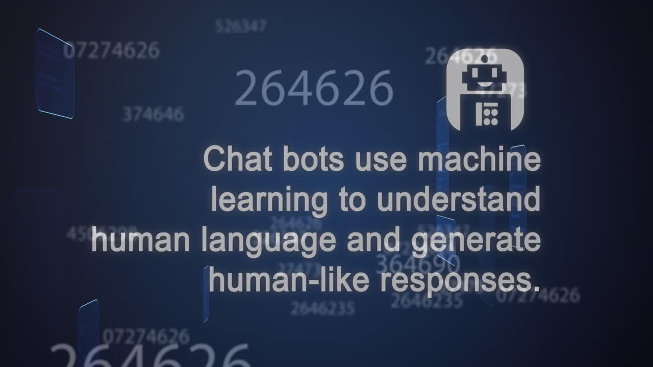 Animation of ai data processing, chat and icons over blue background