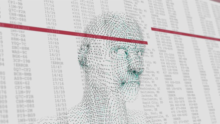 Animation of digital human over data processing on white background