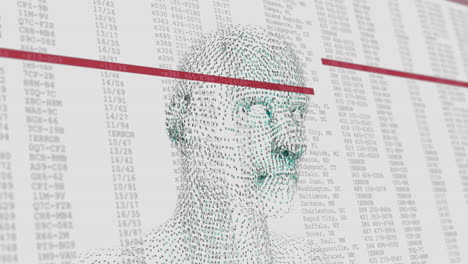 animación de un humano digital sobre el procesamiento de datos sobre un fondo blanco