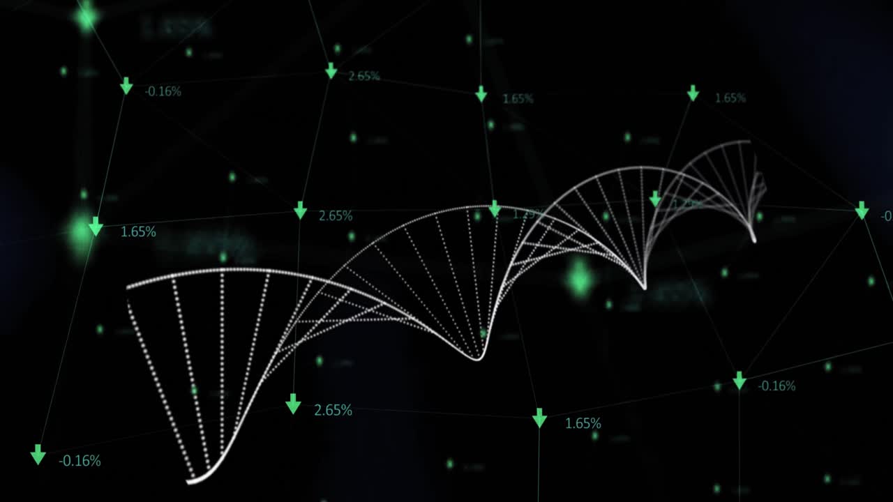DNA structure forming against arrow with increasing percentage on black background