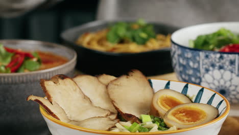 ramen bowl with pork and eggs