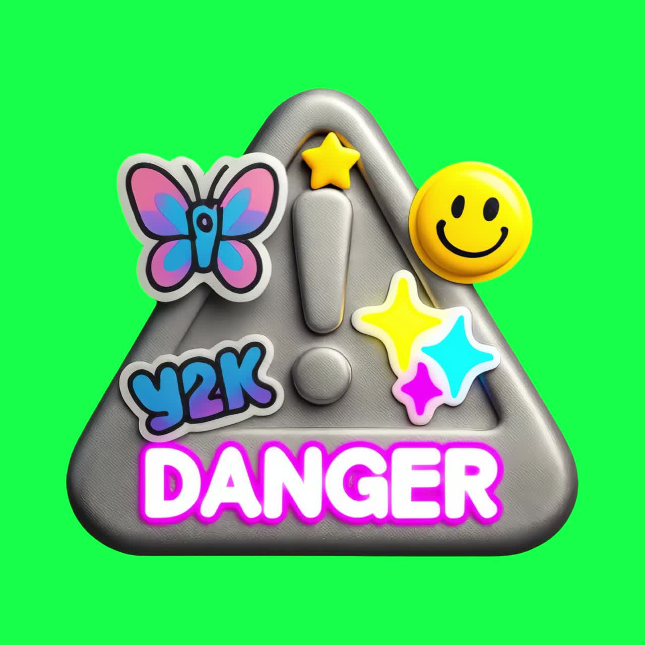 Y2K-themed danger sign animation, transparent 4K video, green screen