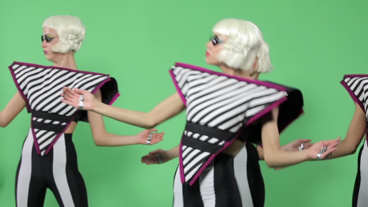 Dancing girls on green background