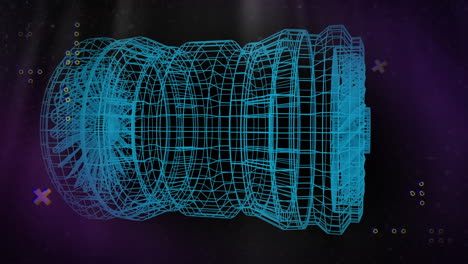 animación del motor 3d girando con marcadores en fondo púrpura