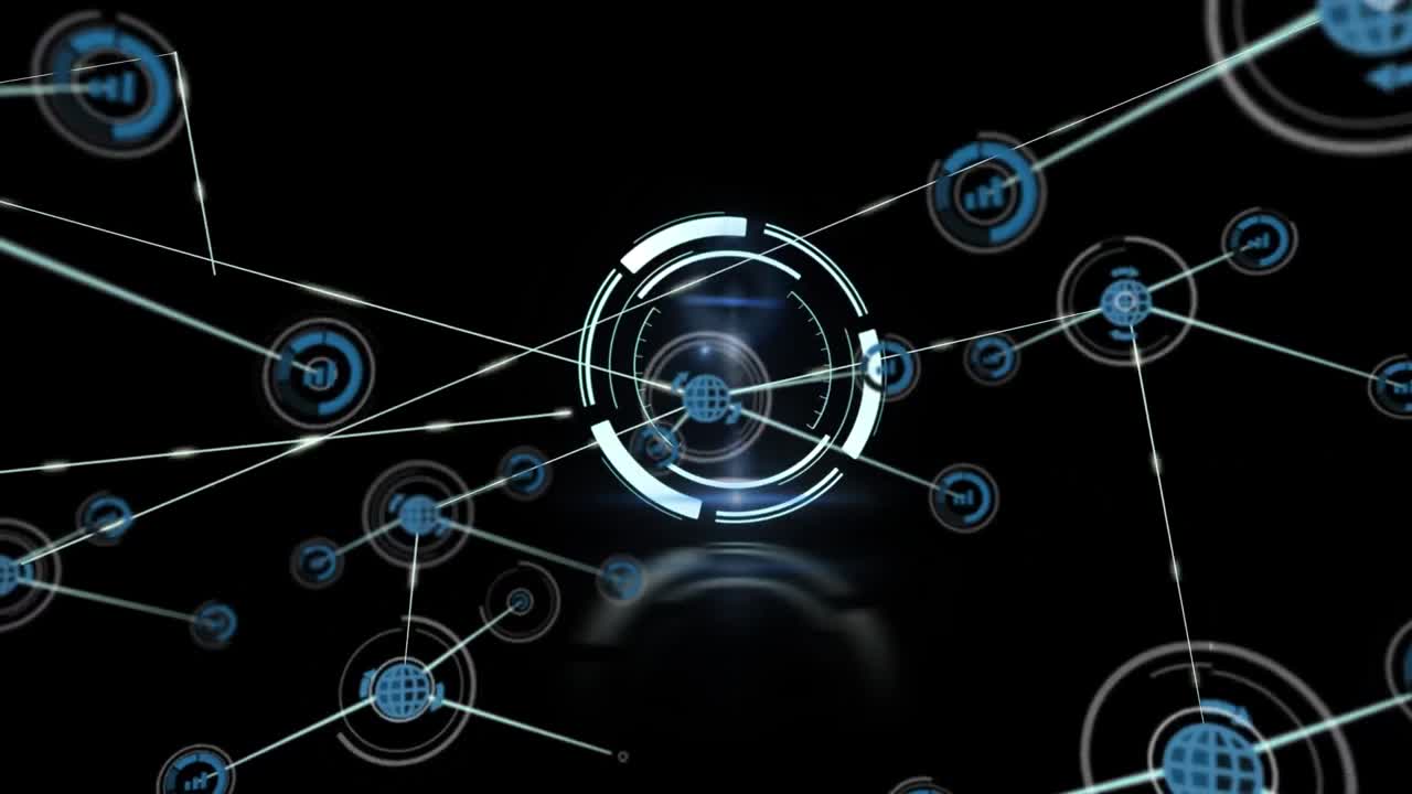 animación de la red de conexiones con iconos sobre el escaneo de alcance