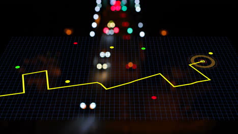 navigation map line scheme over grid network against night city traffic