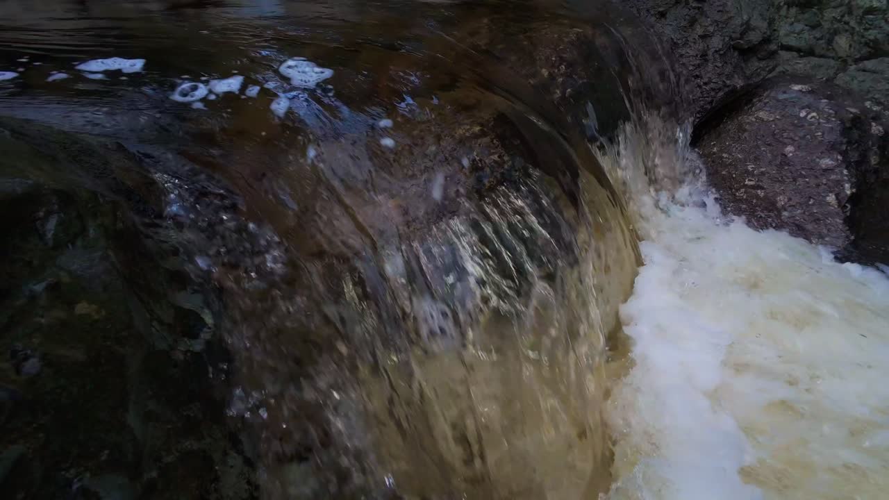 slow motion cascading water into foaming pools Mahon River Waterford Ireland