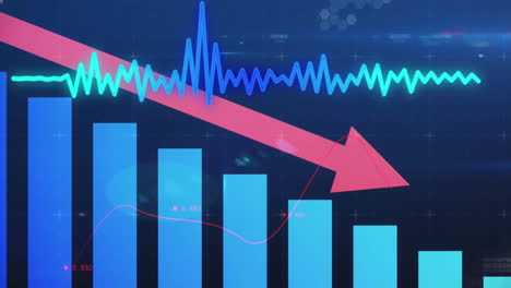 animación del procesamiento de datos financieros sobre el paisaje urbano