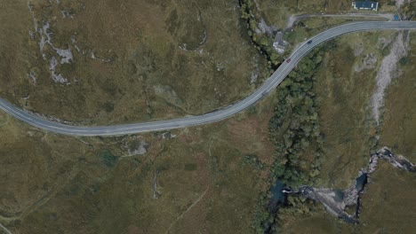 aerial view of a winding road through the scottish highlands