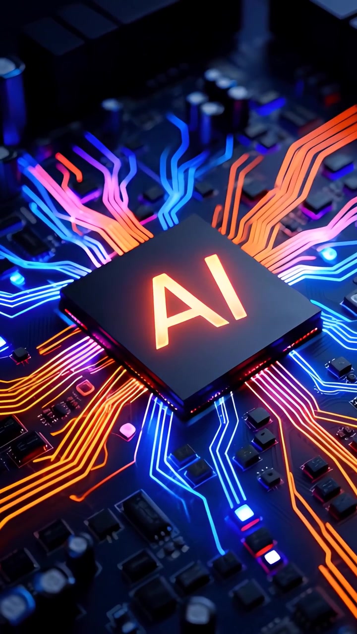 Sfondo Tecnologico Futuristico con Scheda Madre e Chip AI 4K