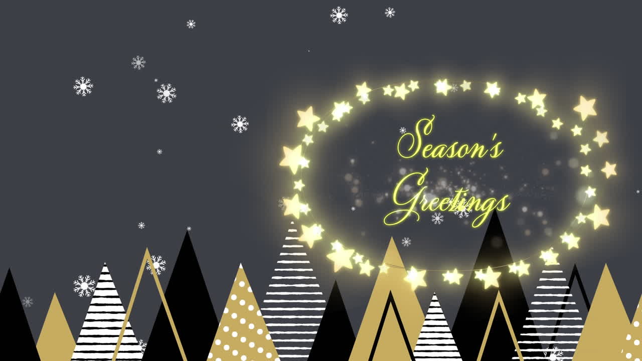 크리스마스 트리 배경 위의 요정 조명 프레임에서 크리스마스 인사 의 애니메이션