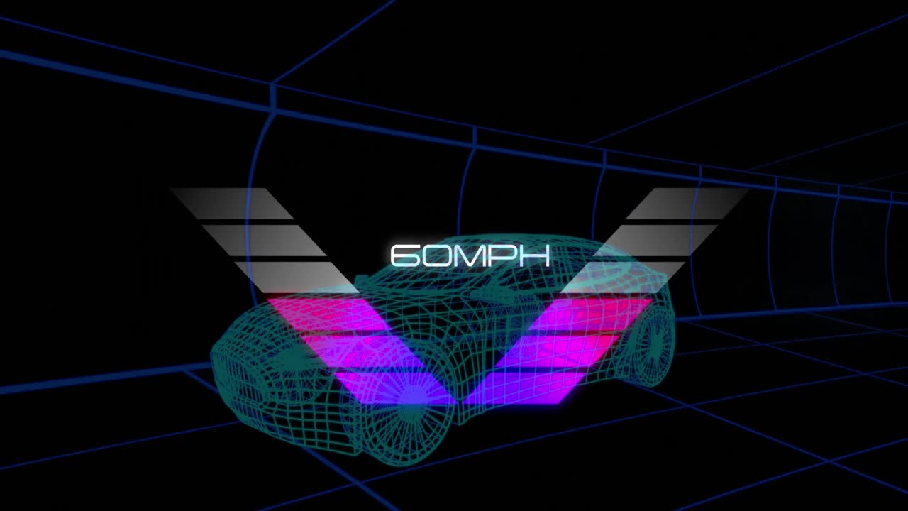 animación del indicador de velocidad y procesamiento de datos sobre el dibujo 3d del coche