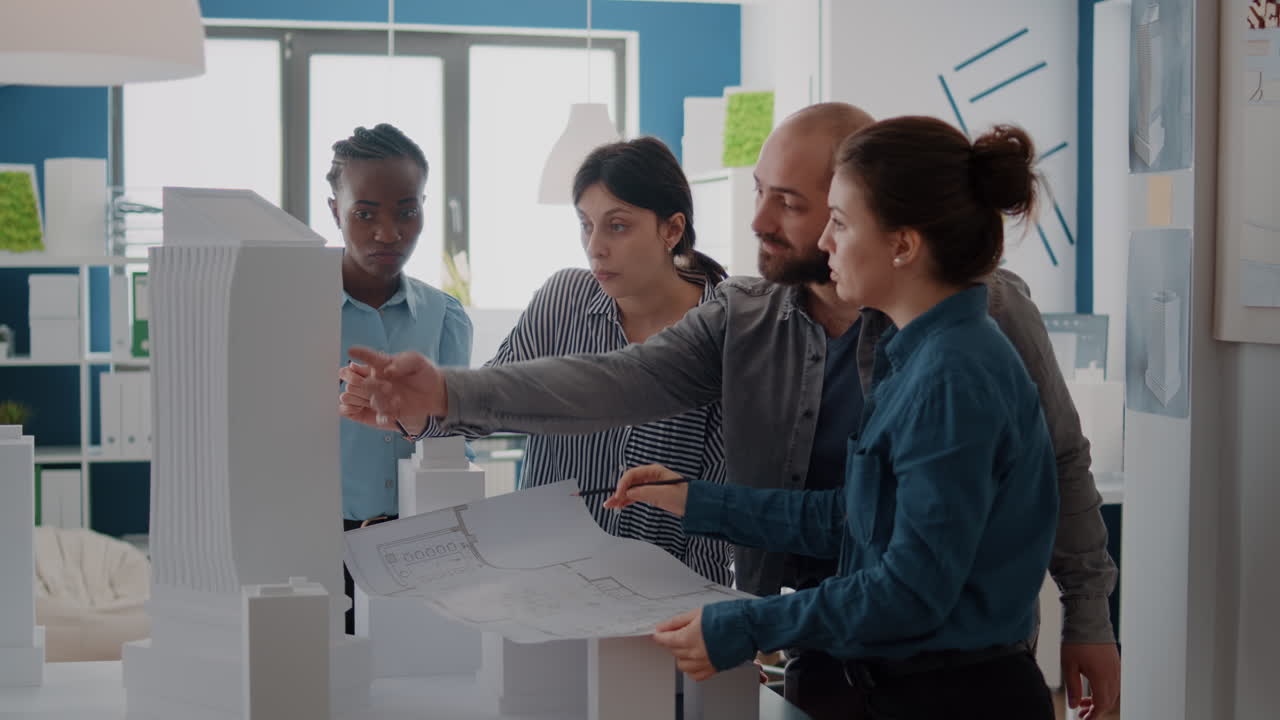 Architects collaborating on a building design