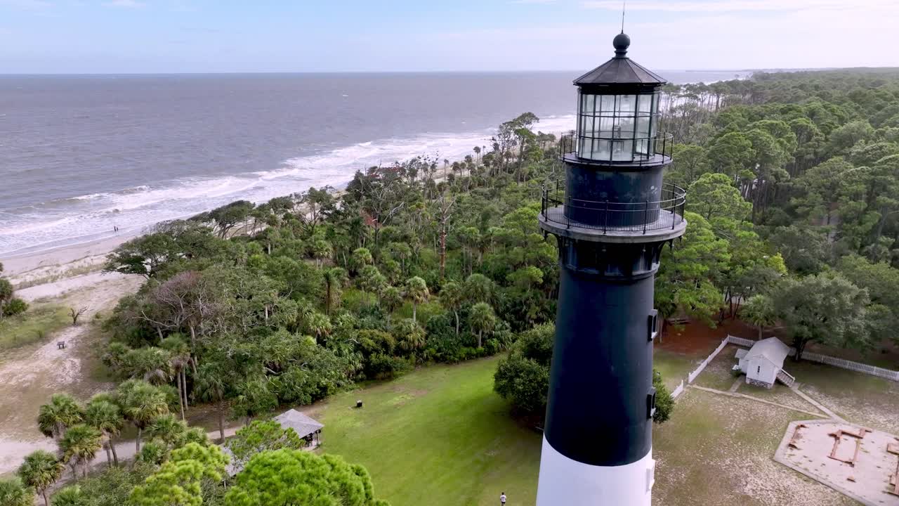 aerial push past the hunting island lighthouse near beaufort sc, south carolina