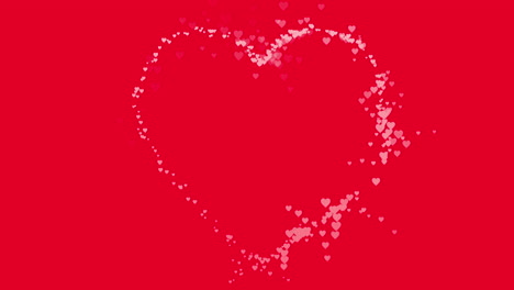 rastro de pequeños corazones rosados haciendo un contorno de corazón grande sobre fondo rojo