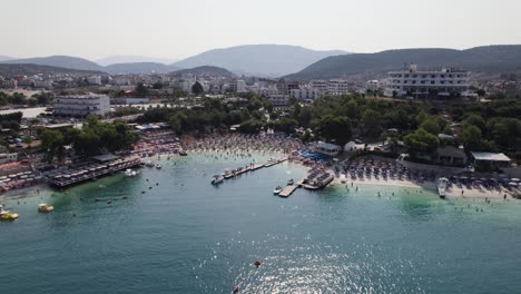 aerial view over popular waterfront area at ksamil beach, albania, mediterranean