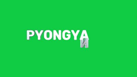 a smooth and high quality, silver 3d text reveal of the capital city "pyongyang