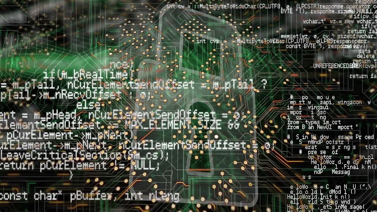 Animation of data processing over dark background
