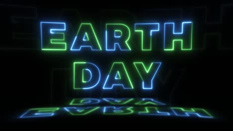 earth day celebration animated neon text on a black background. seamless loop neon glowing elements for holiday illustration