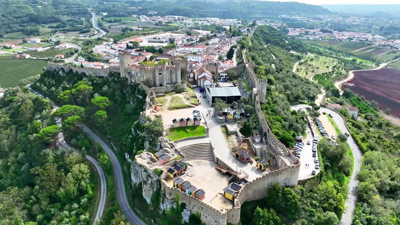 Aerial View of a Medieval Castle on a Hilltop in Portugal