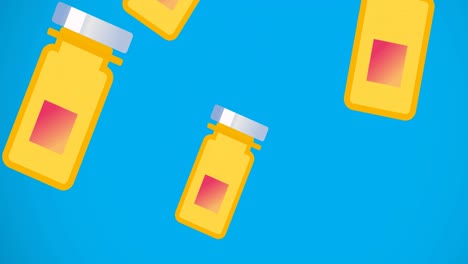 animation of vaccine vials on blue background