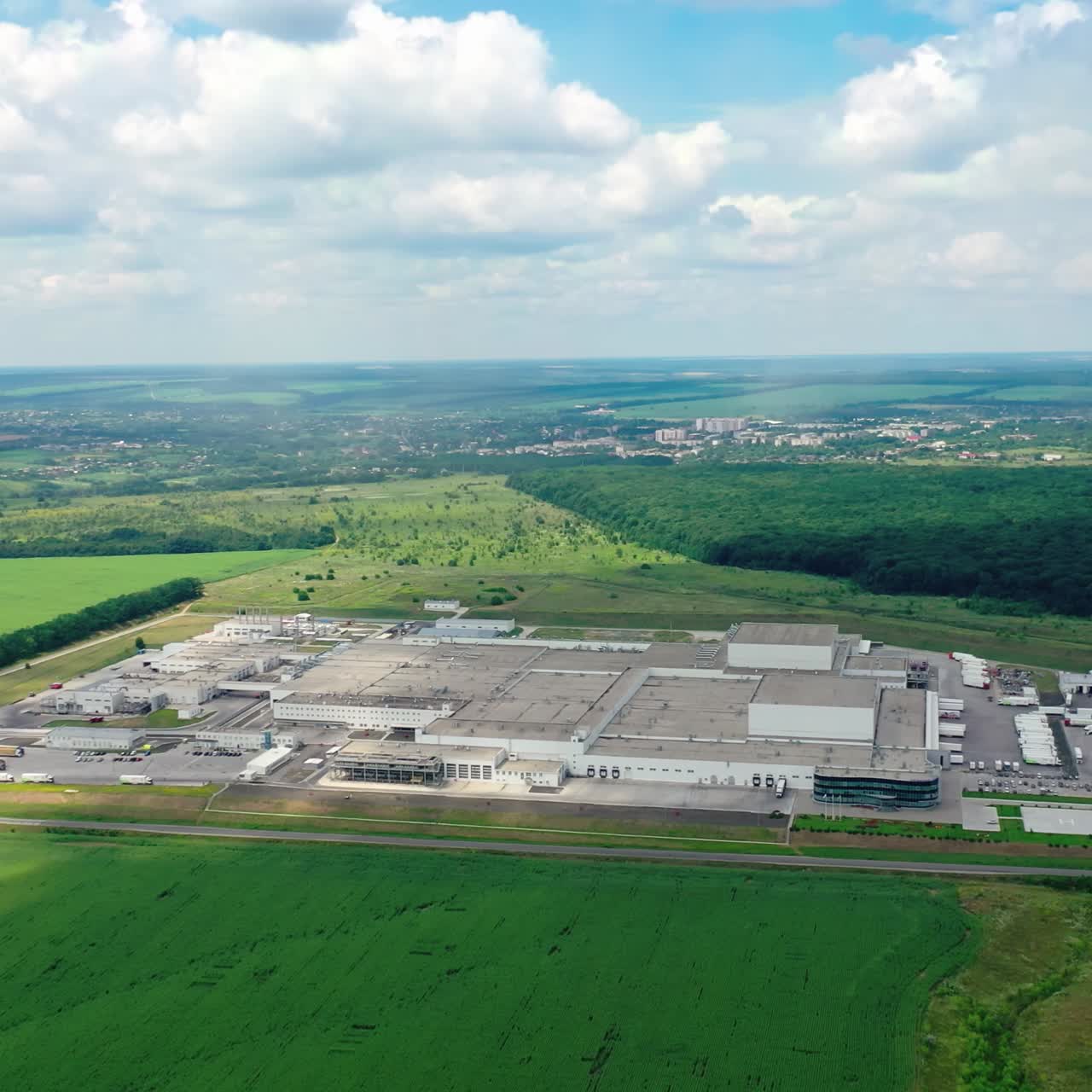 Industrial factory from above. Aerial view of industrial buildings and equipment