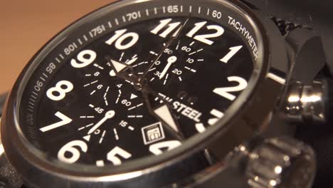 close-up of a chronograph watch