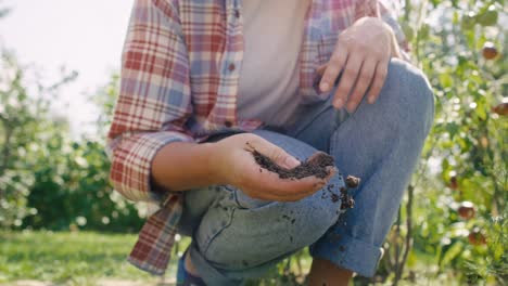 Unrecognizable-gardener-checking-the-soil-quality