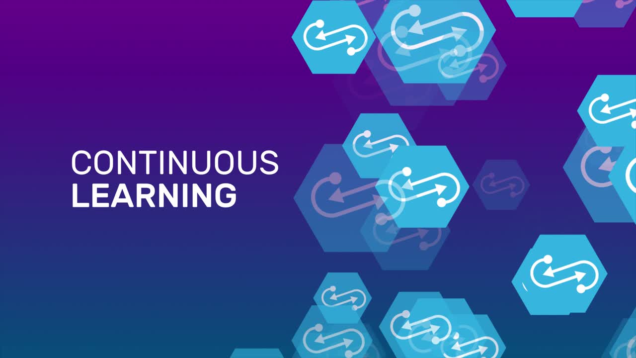 CONTINUOUS LEARNING Concept, Flying CONTINUOUS LEARNING ICON, 4K Resolution Looping Spin Background