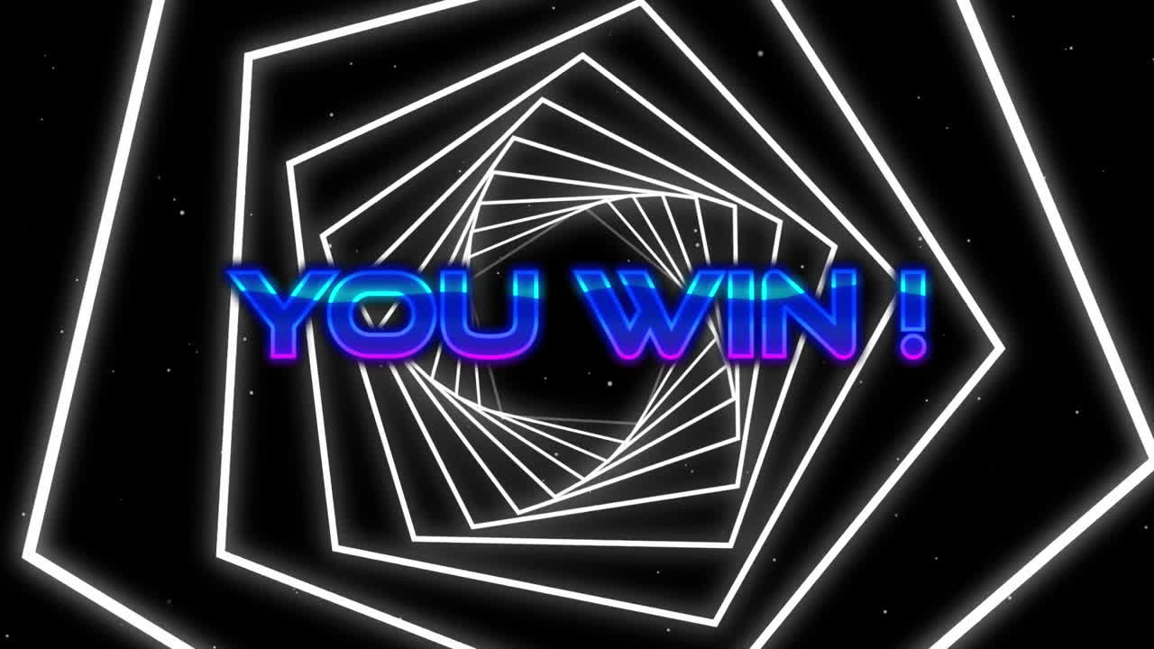 검은색 배경의 원활한 패턴으로 육각형 터널 위에 텍스트 배너를 이기는 애니메이션