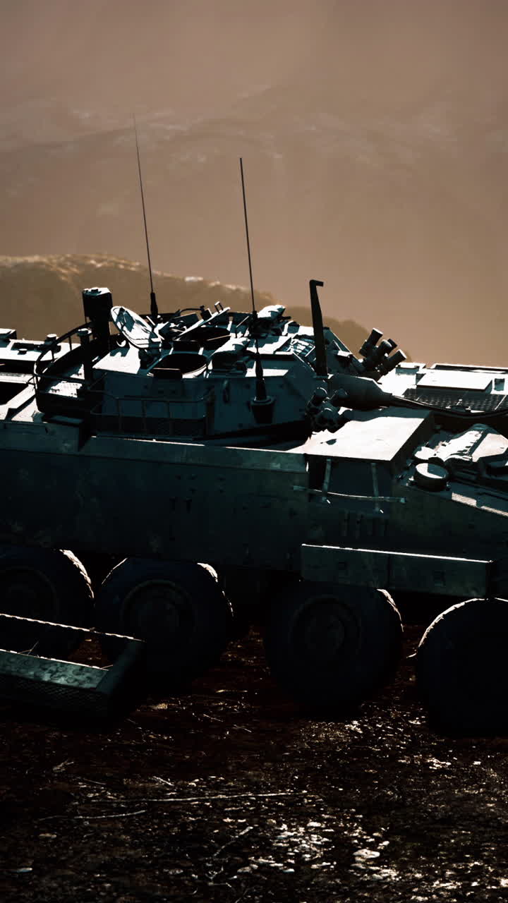 Military Armored Vehicle in Desert Landscape