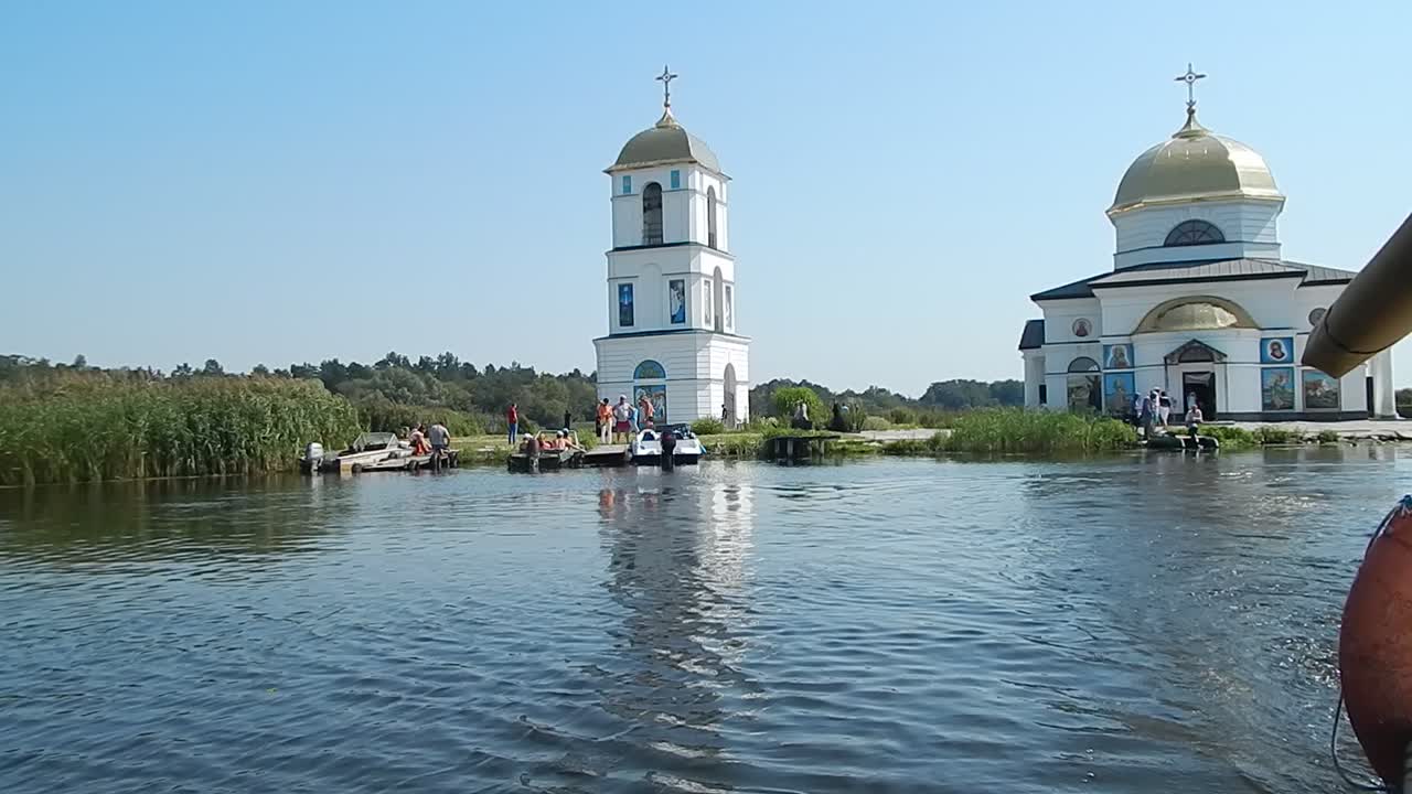 Travel of the river sail on the boat water and the panorama of the shore