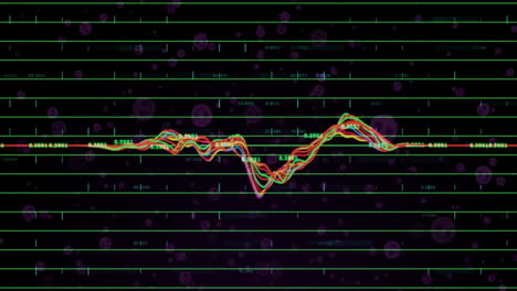 animating stock market data with fluctuating graphs over dark background and bubbles