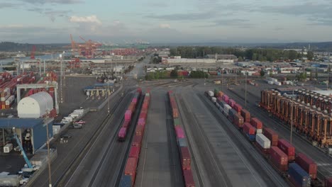 panoramic view of husky terminal with industrial containers and cranes in the port of tacoma, washington, united states