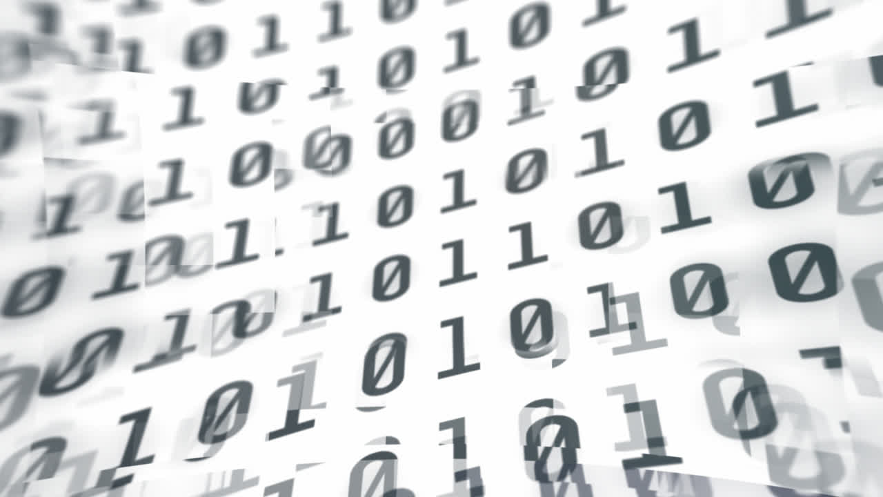 animación digital del procesamiento de datos de codificación binaria contra un fondo blanco