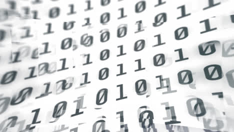 Digital animation of binary coding data processing against white background