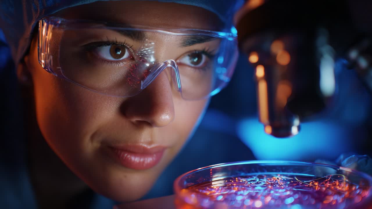 A dedicated scientist intently examines microscopic samples under a microscope, showcasing the intricate details of the research work and the focus required for groundbreaking scientific advancements