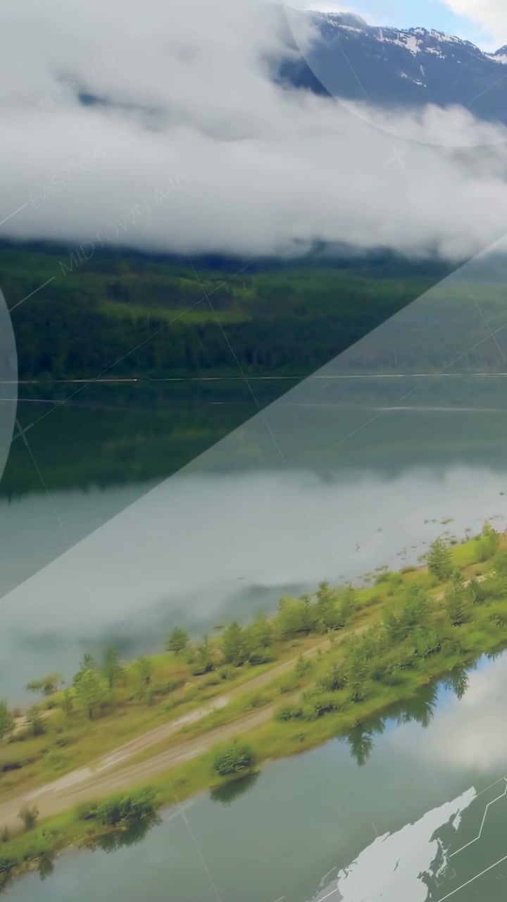 Telemetry overlays appearing and rotating, sliding away revealing lake shoreline for test analysis