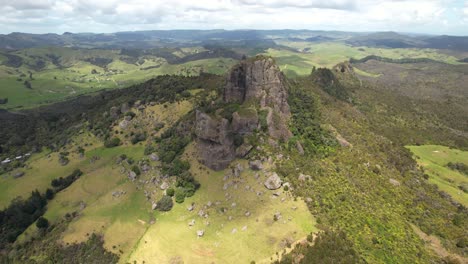 north island of new zealand beautiful landscape of rocky hill peak and farm countryside, northland