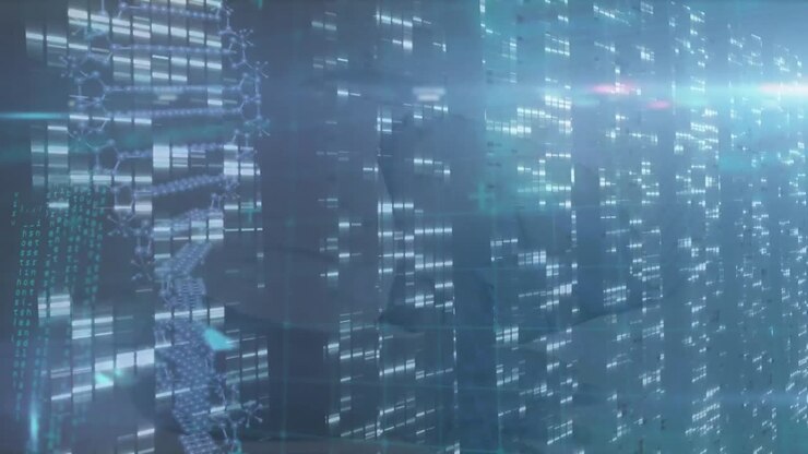 Animation of dna strand spinning and data processing