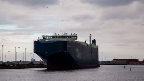 ro-ro transport ship leaves malmo port