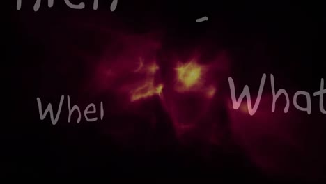 animación de cuándo, qué escritos sobre luces sobre fondo negro.