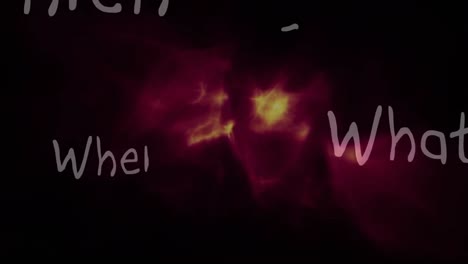 animation of when, what writings over lights on black background