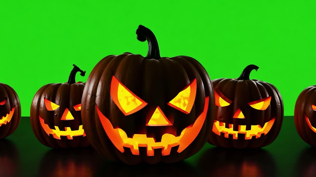 calabazas de halloween con fondo de pantalla verde