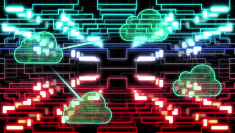 animación de formas de nubes iluminadas y patrón de rompecabezas de laberinto