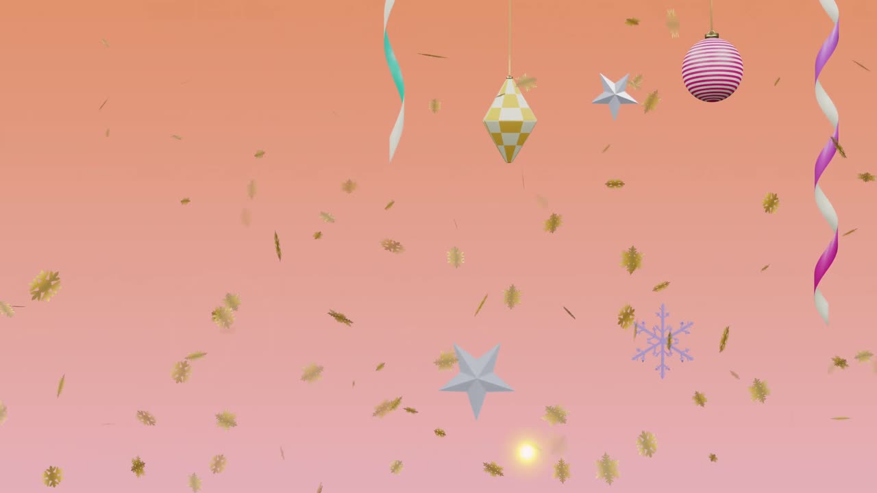 animación de estrellas cayendo sobre decoraciones en un fondo naranja