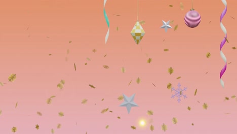 animation of stars falling over decorations on orange background